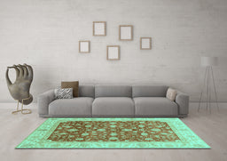 Machine Washable Oriental Turquoise Modern Area Rugs in a Living Room,, wshabs4049turq