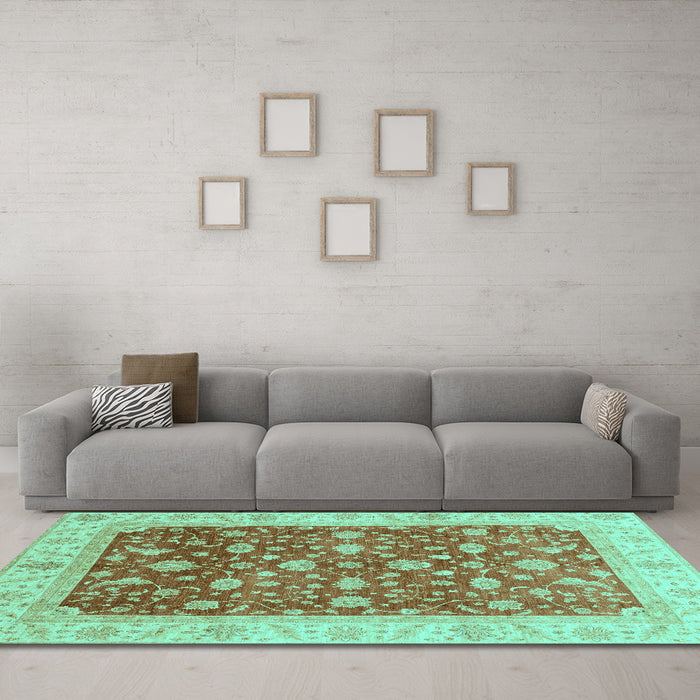 Machine Washable Oriental Turquoise Modern Area Rugs in a Living Room,, wshabs4049turq