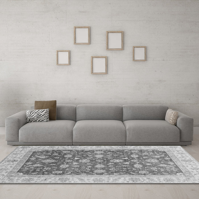 Machine Washable Oriental Gray Modern Rug in a Living Room,, wshabs4049gry
