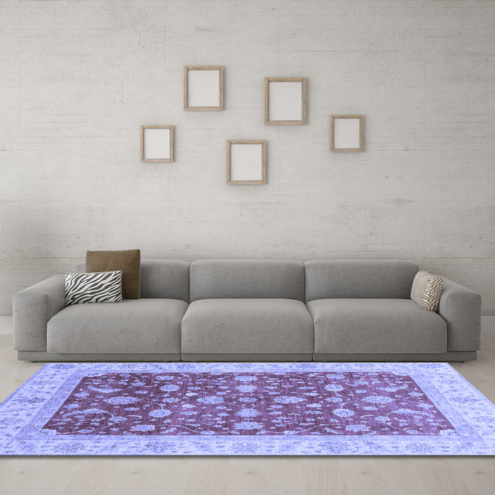 Machine Washable Oriental Blue Modern Rug in a Living Room, wshabs4049blu