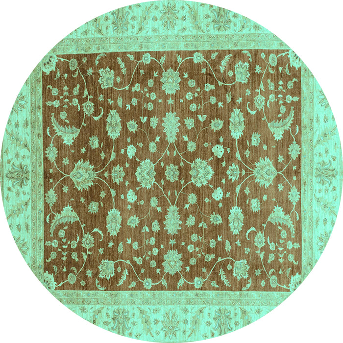 Round Machine Washable Oriental Turquoise Modern Area Rugs, wshabs4049turq