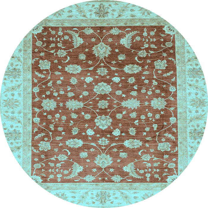 Round Machine Washable Oriental Light Blue Modern Rug, wshabs4049lblu