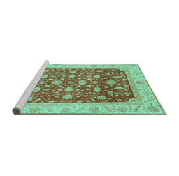 Sideview of Machine Washable Oriental Turquoise Modern Area Rugs, wshabs4049turq