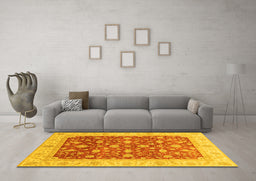 Machine Washable Oriental Yellow Modern Rug in a Living Room, wshabs4049yw