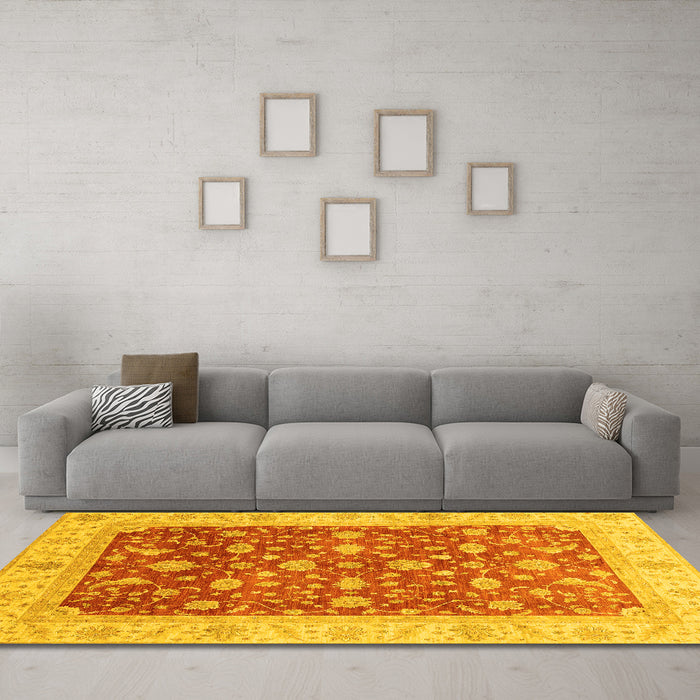 Machine Washable Oriental Yellow Modern Rug in a Living Room, wshabs4049yw