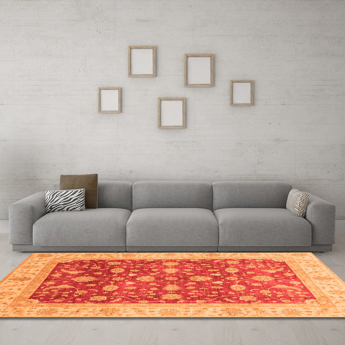 Machine Washable Oriental Orange Modern Area Rugs in a Living Room, wshabs4049org