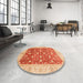 Round Machine Washable Abstract Yellow Rug in a Office, wshabs4049