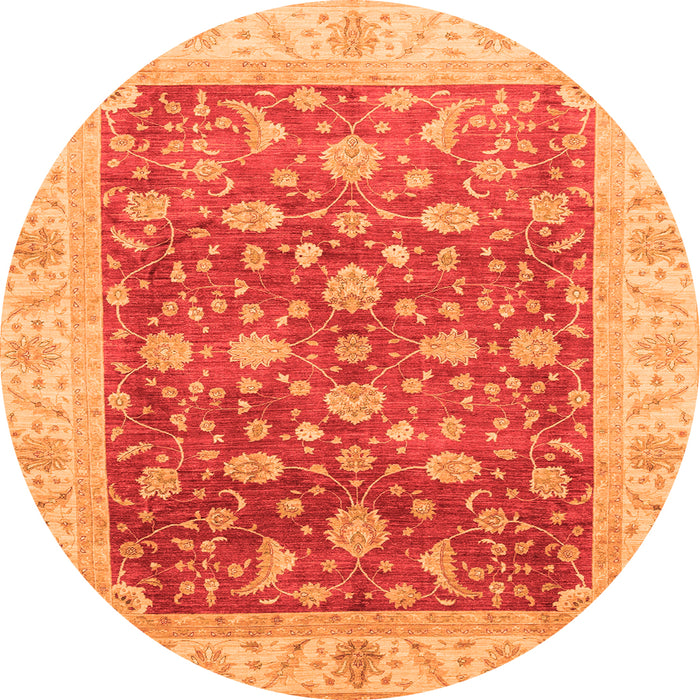 Round Machine Washable Oriental Orange Modern Area Rugs, wshabs4049org