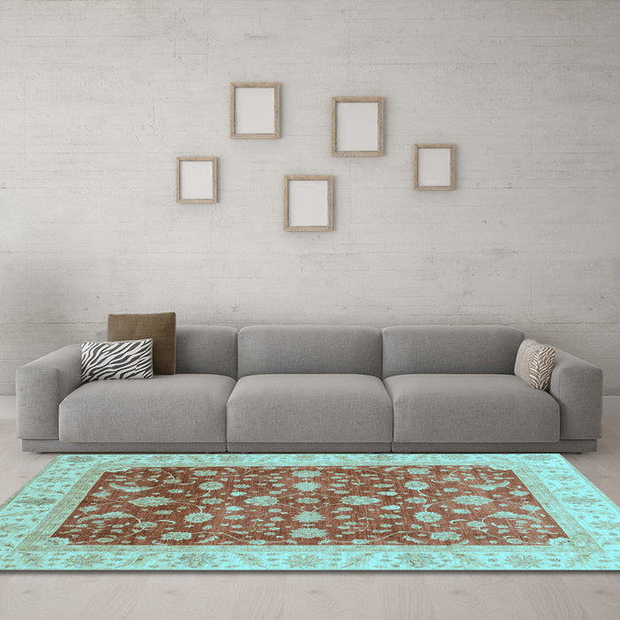 Machine Washable Oriental Light Blue Modern Rug in a Living Room, wshabs4049lblu