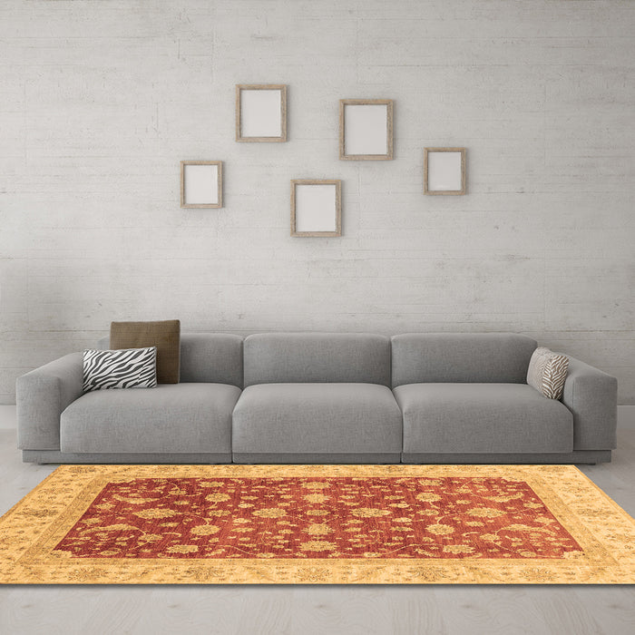 Machine Washable Oriental Brown Modern Rug in a Living Room,, wshabs4049brn
