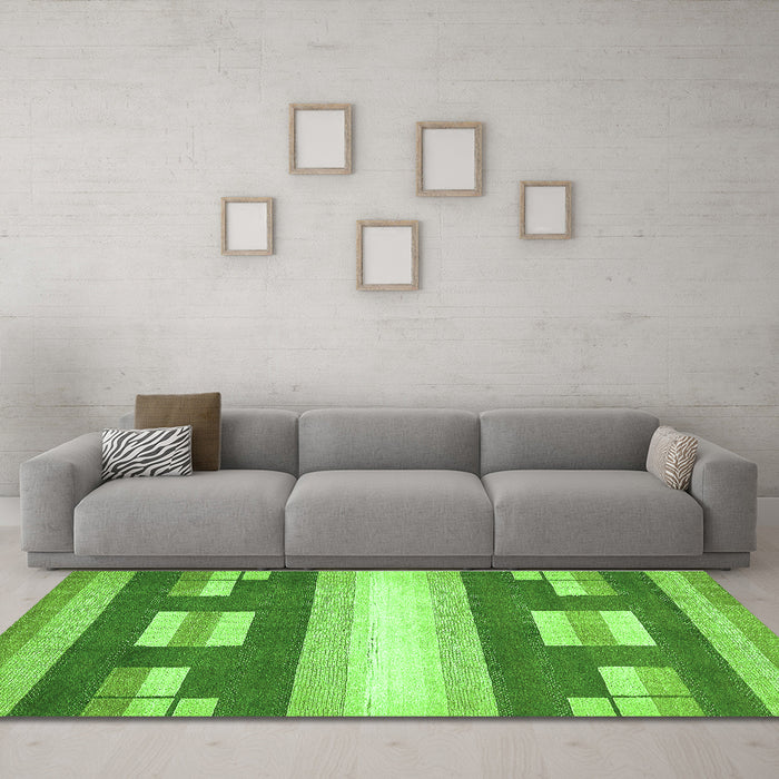 Machine Washable Abstract Green Modern Area Rugs in a Living Room,, wshabs404grn