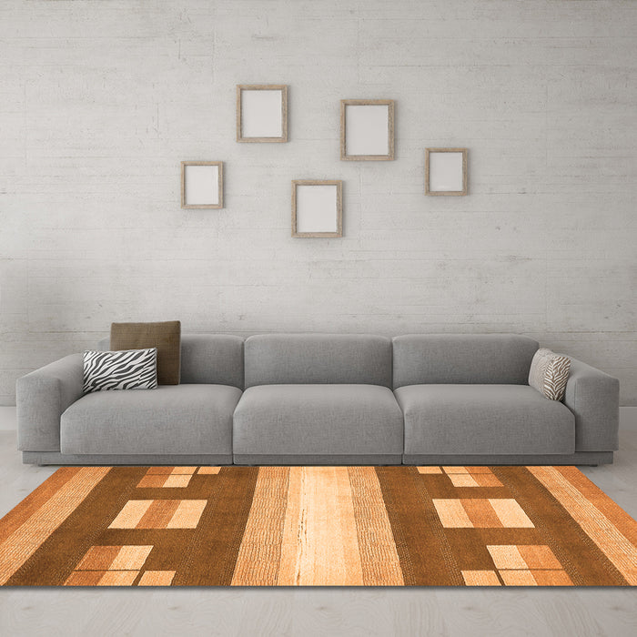 Machine Washable Abstract Orange Modern Area Rugs in a Living Room, wshabs404org