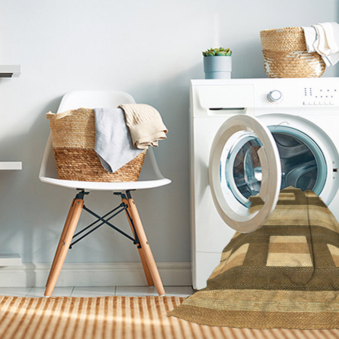 Machine Washable Abstract Saddle Brown Rug in a Washing Machine, wshabs404