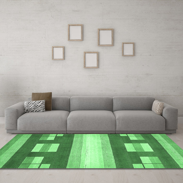 Machine Washable Abstract Emerald Green Modern Area Rugs in a Living Room,, wshabs404emgrn