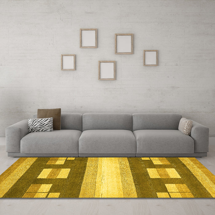 Machine Washable Abstract Yellow Modern Rug in a Living Room, wshabs404yw