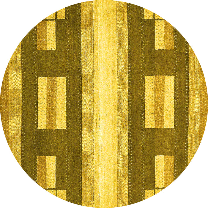 Round Machine Washable Abstract Yellow Modern Rug, wshabs404yw