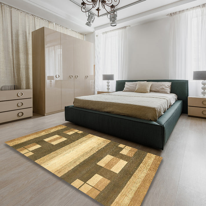 Machine Washable Abstract Saddle Brown Rug in a Bedroom, wshabs404