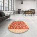 Round Abstract Orange Red Oriental Rug in a Office, abs4050