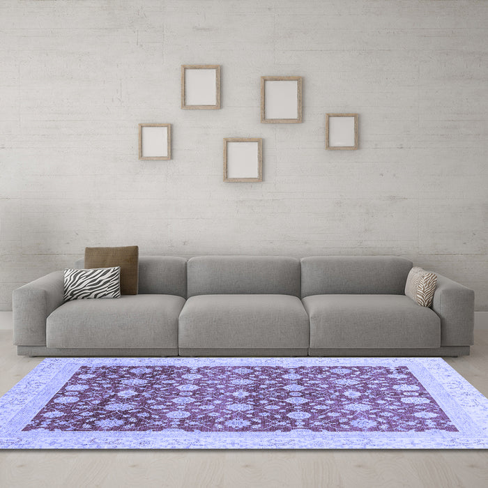 Machine Washable Oriental Blue Modern Rug in a Living Room, wshabs4050blu
