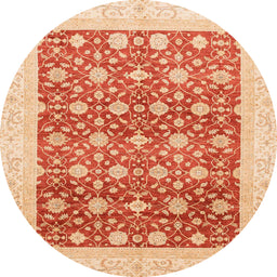 Round Abstract Orange Red Oriental Rug, abs4050