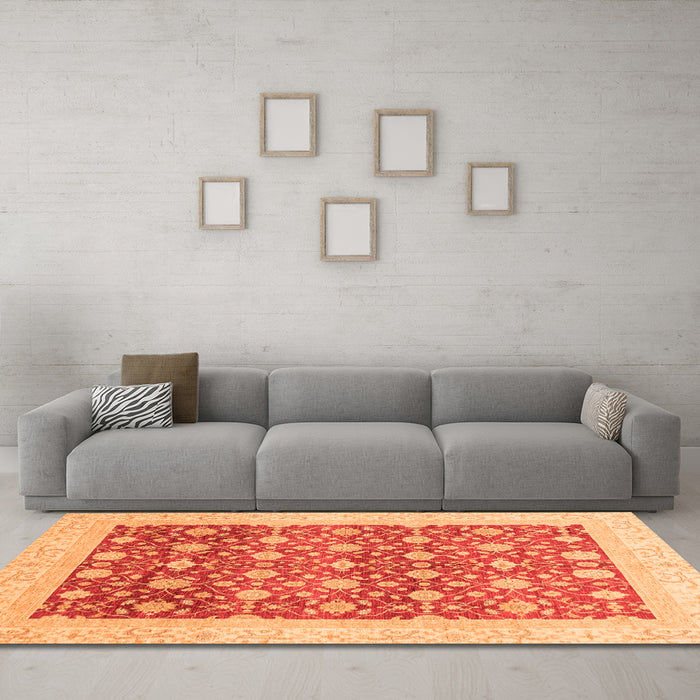 Machine Washable Oriental Orange Modern Area Rugs in a Living Room, wshabs4050org