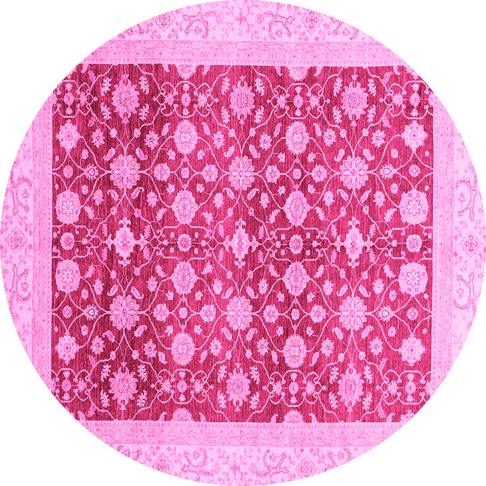 Round Machine Washable Oriental Pink Modern Rug, wshabs4050pnk