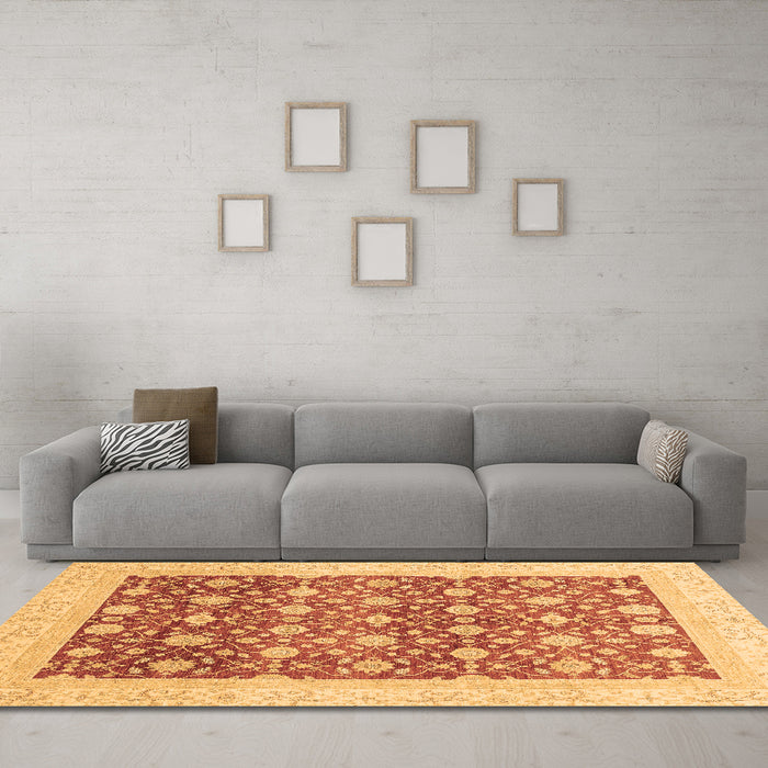 Machine Washable Oriental Brown Modern Rug in a Living Room,, wshabs4050brn