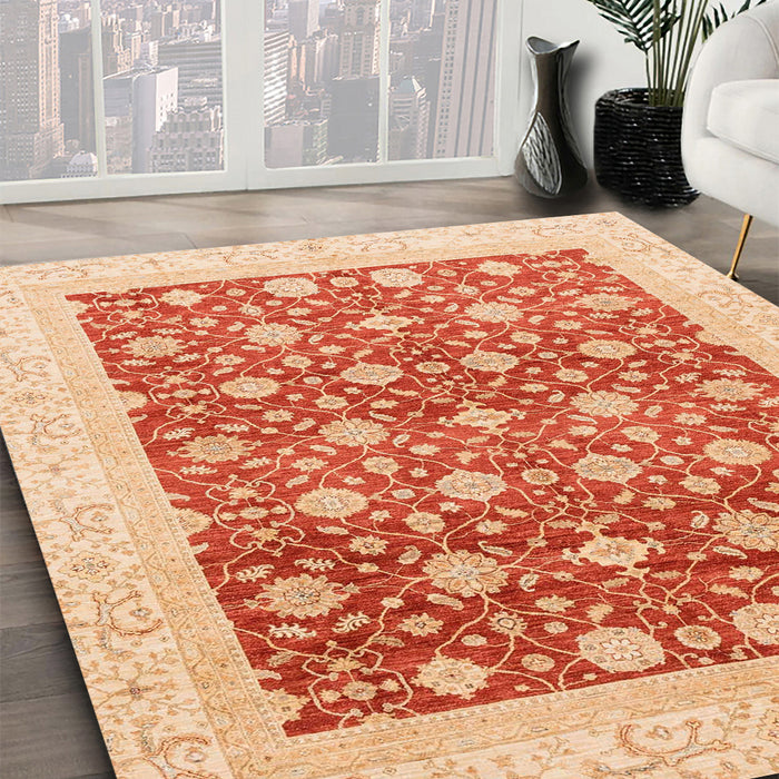 Abstract Orange Red Oriental Rug in Family Room, abs4050