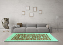 Machine Washable Oriental Turquoise Modern Area Rugs in a Living Room,, wshabs4050turq