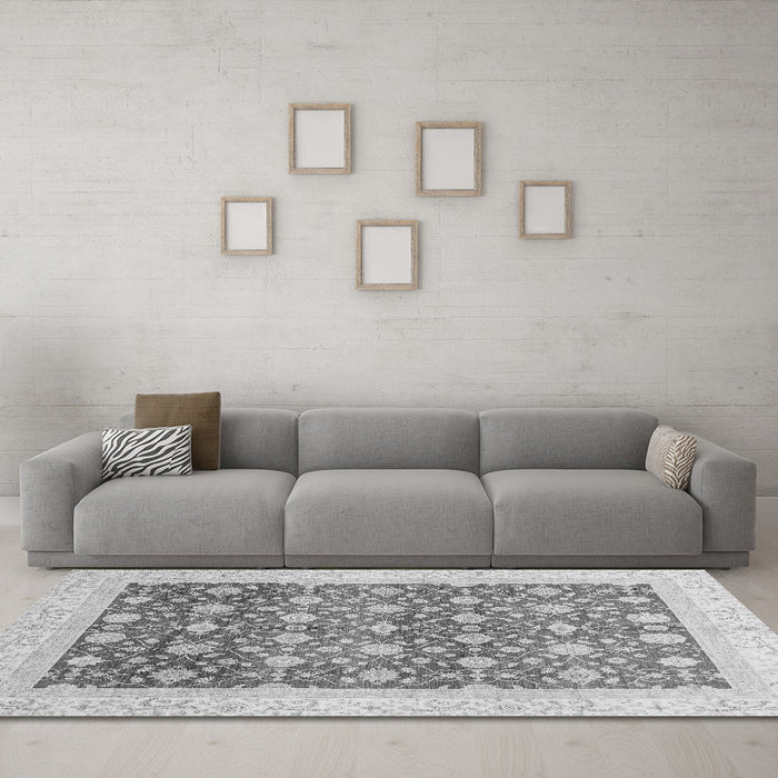 Machine Washable Oriental Gray Modern Rug in a Living Room,, wshabs4050gry