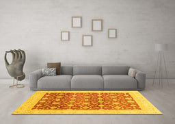 Machine Washable Oriental Yellow Modern Rug in a Living Room, wshabs4050yw