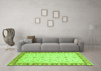 Machine Washable Oriental Green Modern Rug, wshabs4051grn