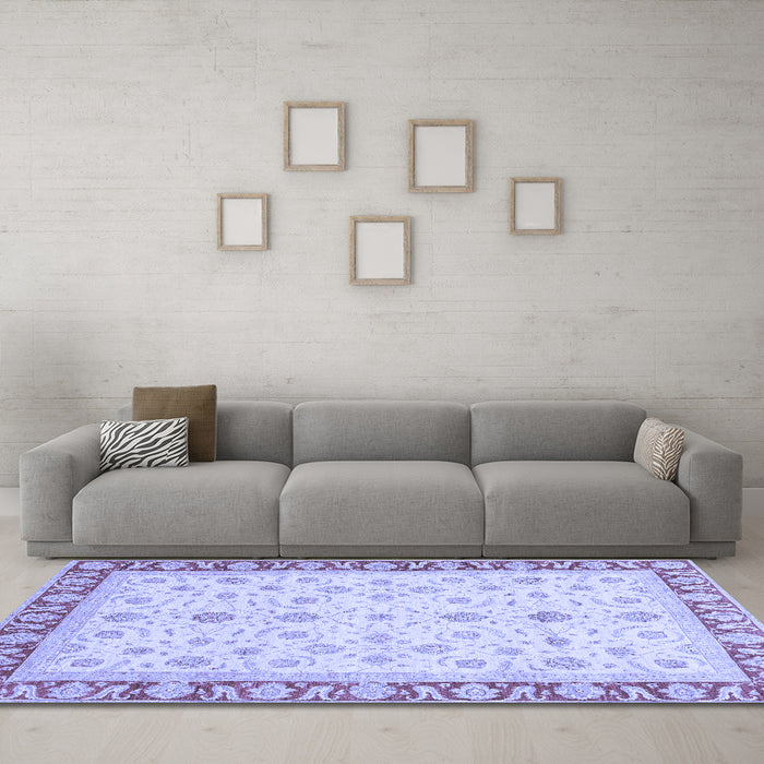 Machine Washable Oriental Blue Modern Rug in a Living Room, wshabs4051blu