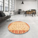 Round Machine Washable Abstract Orange Rug in a Office, wshabs4051