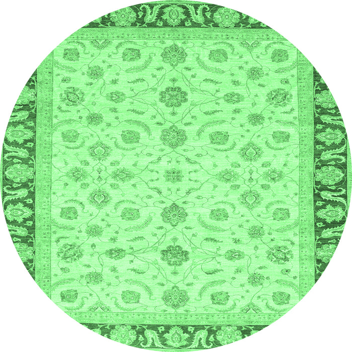 Round Machine Washable Oriental Emerald Green Modern Area Rugs, wshabs4051emgrn