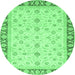 Round Machine Washable Oriental Emerald Green Modern Area Rugs, wshabs4051emgrn