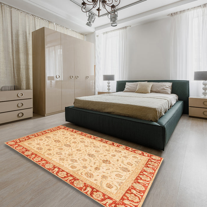 Abstract Orange Oriental Rug in a Bedroom, abs4051