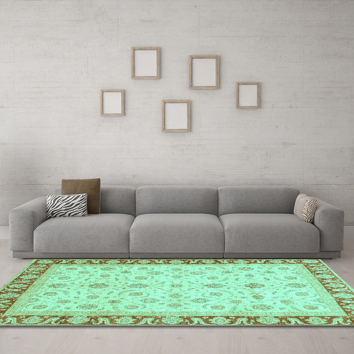 Machine Washable Oriental Turquoise Modern Area Rugs in a Living Room,, wshabs4051turq