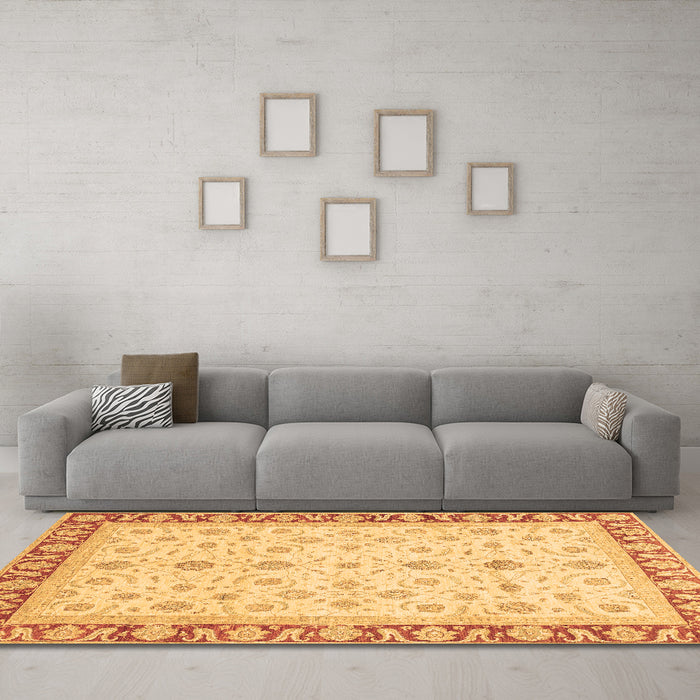 Machine Washable Oriental Brown Modern Rug in a Living Room,, wshabs4051brn