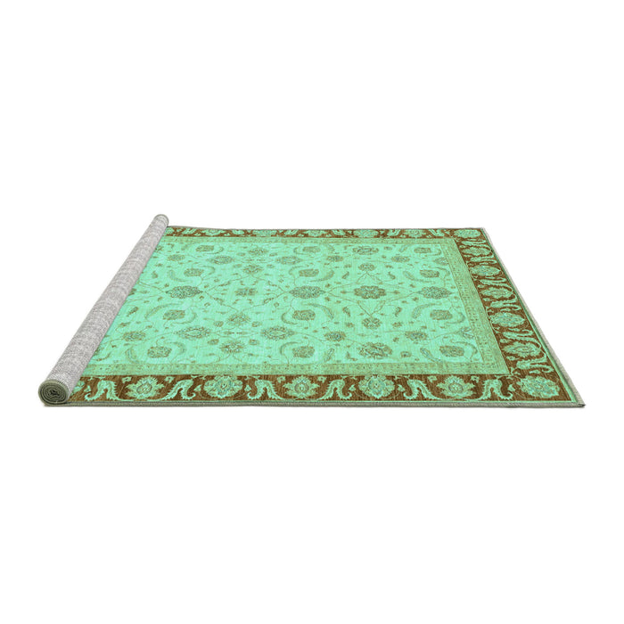 Sideview of Machine Washable Oriental Turquoise Modern Area Rugs, wshabs4051turq