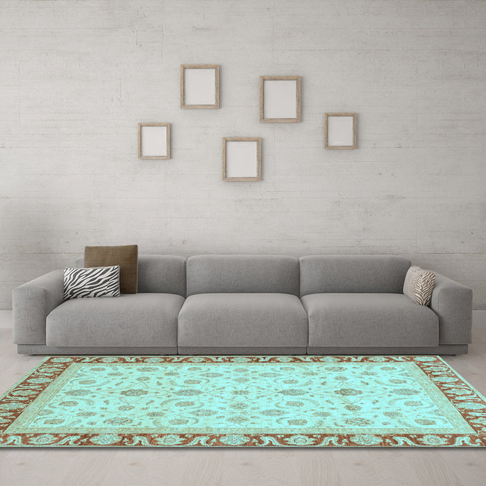 Machine Washable Oriental Light Blue Modern Rug in a Living Room, wshabs4051lblu