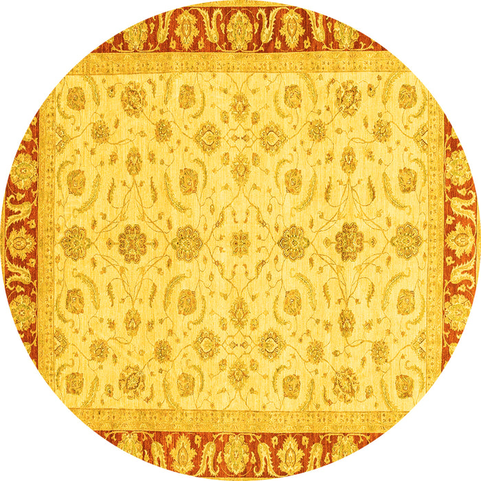 Round Machine Washable Oriental Yellow Modern Rug, wshabs4051yw