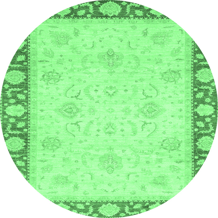 Round Machine Washable Oriental Emerald Green Modern Area Rugs, wshabs4052emgrn
