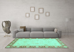 Machine Washable Oriental Turquoise Modern Area Rugs in a Living Room,, wshabs4052turq