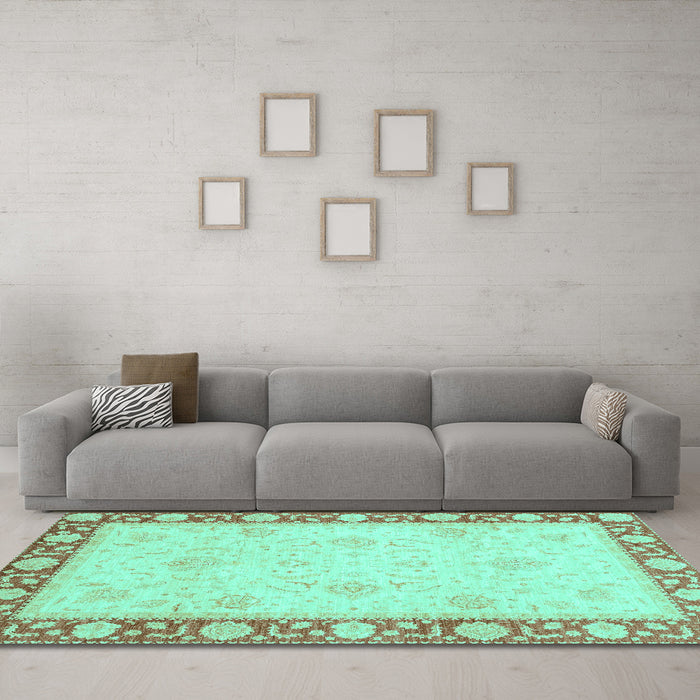 Machine Washable Oriental Turquoise Modern Area Rugs in a Living Room,, wshabs4052turq