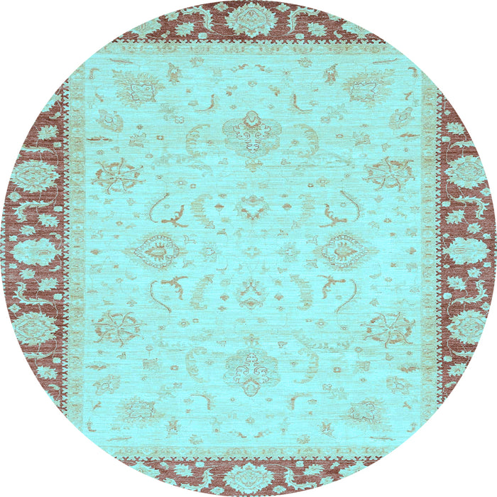 Round Machine Washable Oriental Light Blue Modern Rug, wshabs4052lblu