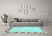 Machine Washable Oriental Light Blue Modern Rug, wshabs4052lblu