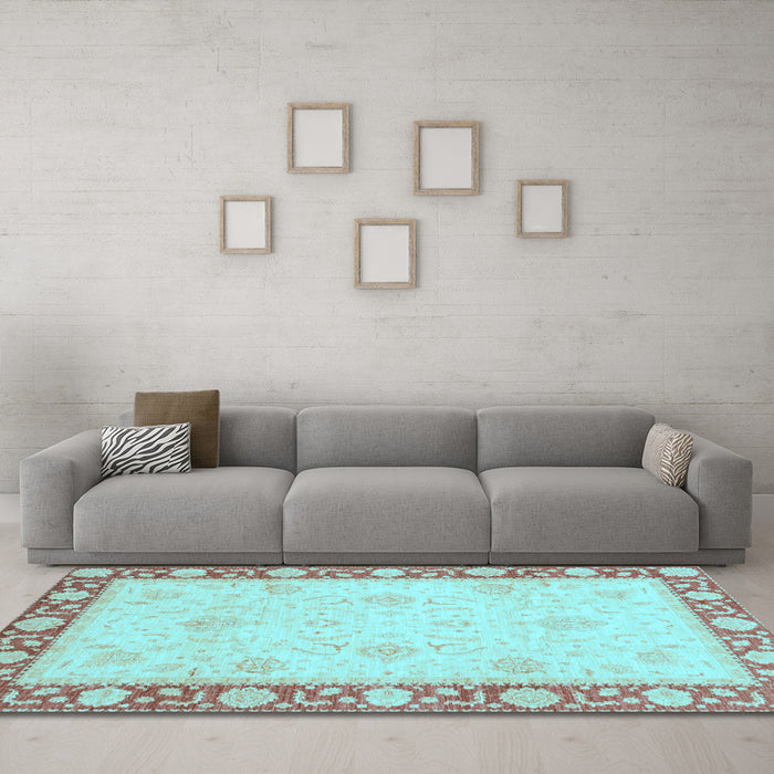 Machine Washable Oriental Light Blue Modern Rug in a Living Room, wshabs4052lblu