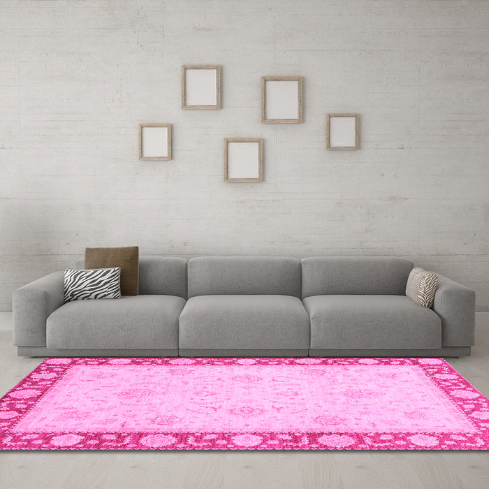 Machine Washable Oriental Pink Modern Rug in a Living Room, wshabs4052pnk