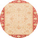 Round Abstract Brown Gold Oriental Rug, abs4052